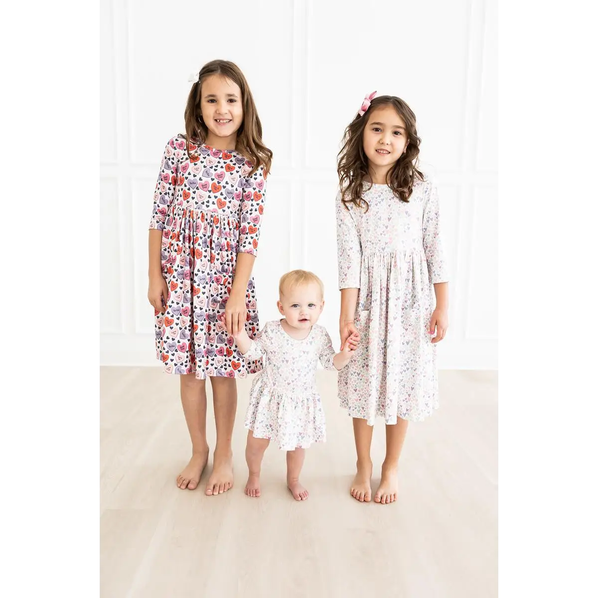 Pocket Twirl Dress - Pastel Hearts - One in a Million 3/4 Sleeve - Mila & Rose ®