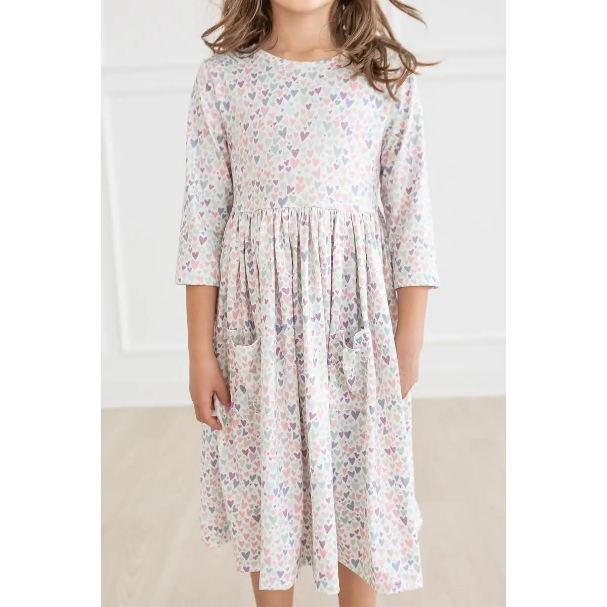 Pocket Twirl Dress - Pastel Hearts - One in a Million 3/4 Sleeve - Mila & Rose ®