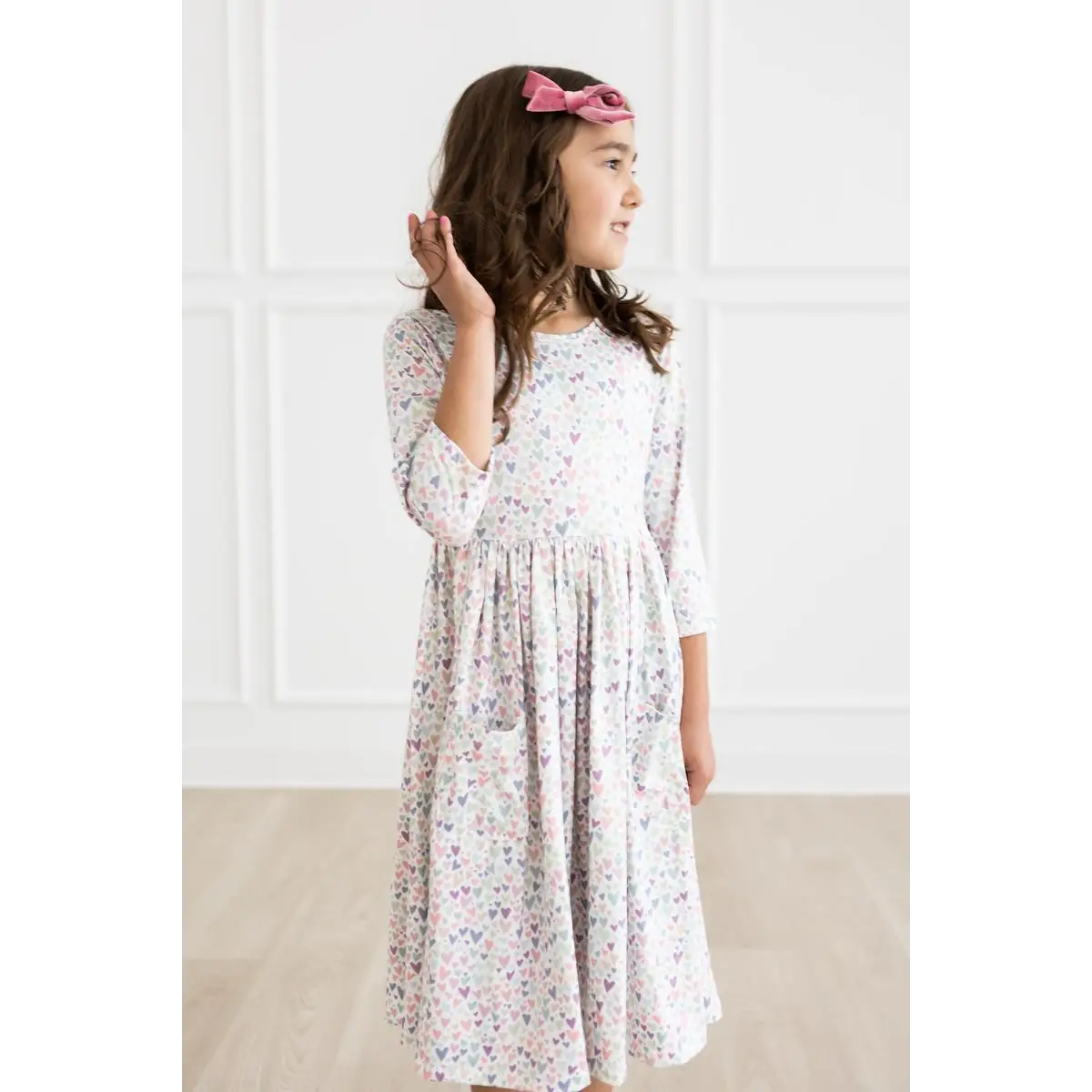 Pocket Twirl Dress - Pastel Hearts - One in a Million 3/4 Sleeve - Mila & Rose ®