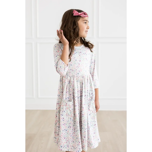 Pocket Twirl Dress - Pastel Hearts - One in a Million 3/4 Sleeve - Mila & Rose ®