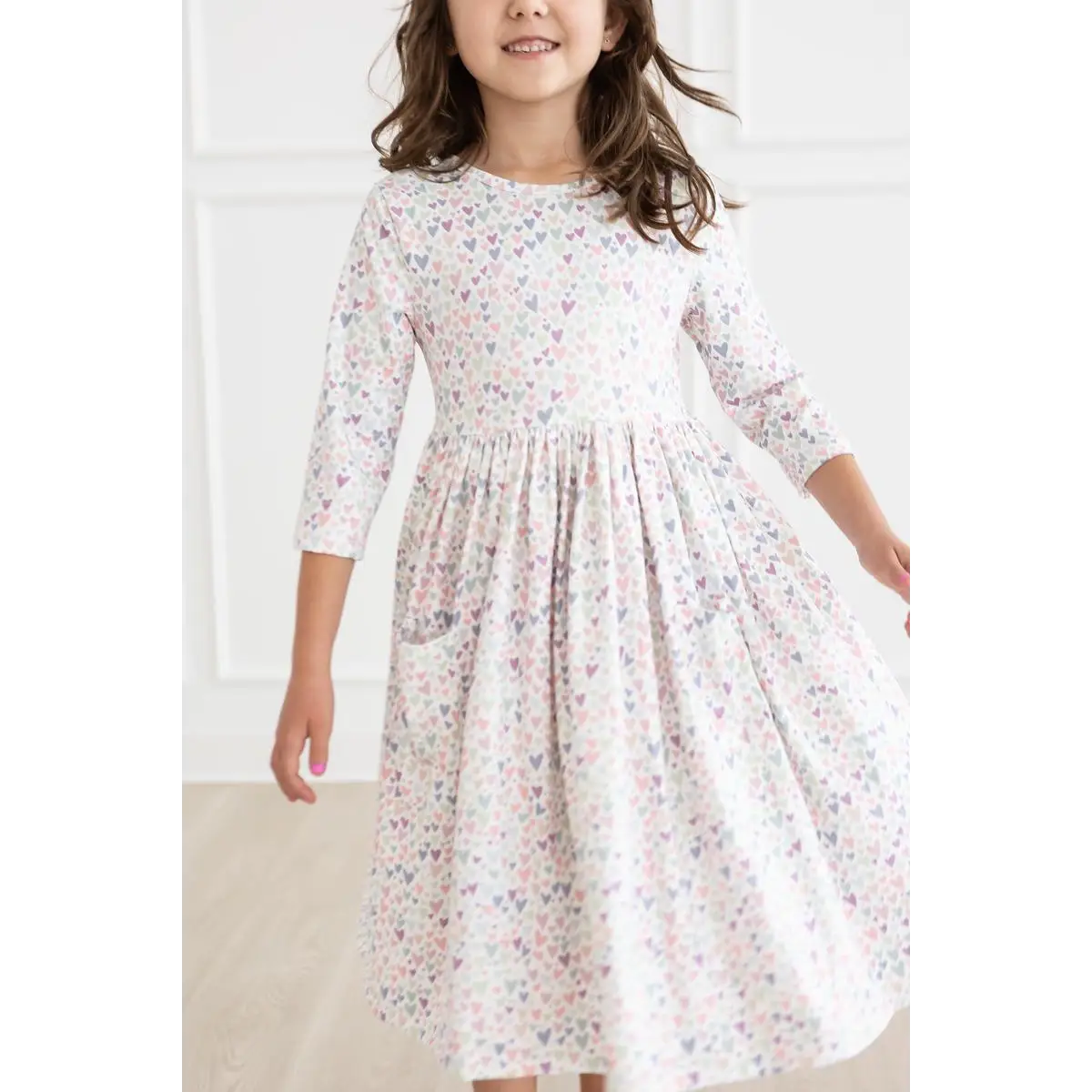 Pocket Twirl Dress - Pastel Hearts - One in a Million 3/4 Sleeve - Mila & Rose ®