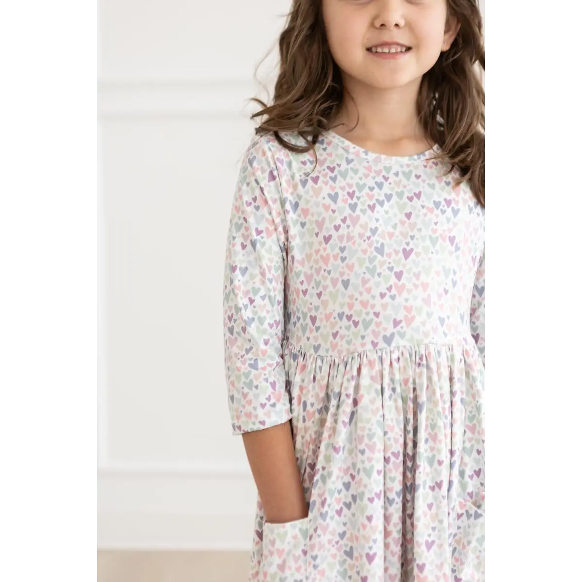 Pocket Twirl Dress - Pastel Hearts - One in a Million 3/4 Sleeve - 6-12M - Mila & Rose ®