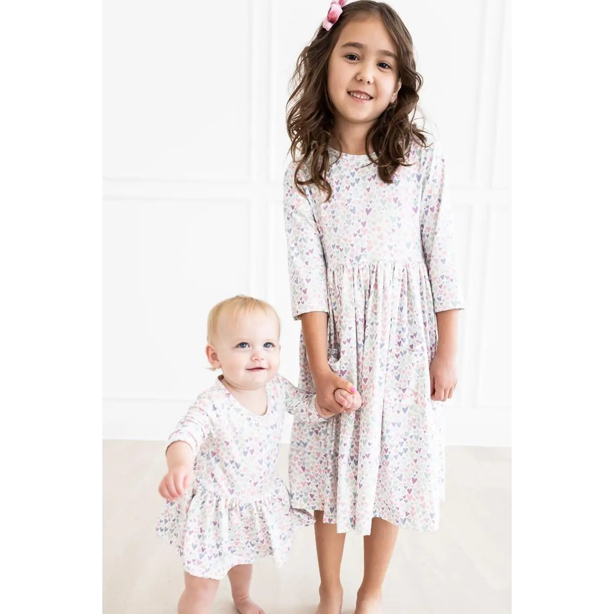 Pocket Twirl Dress - Pastel Hearts - One in a Million 3/4 Sleeve - Mila & Rose ®