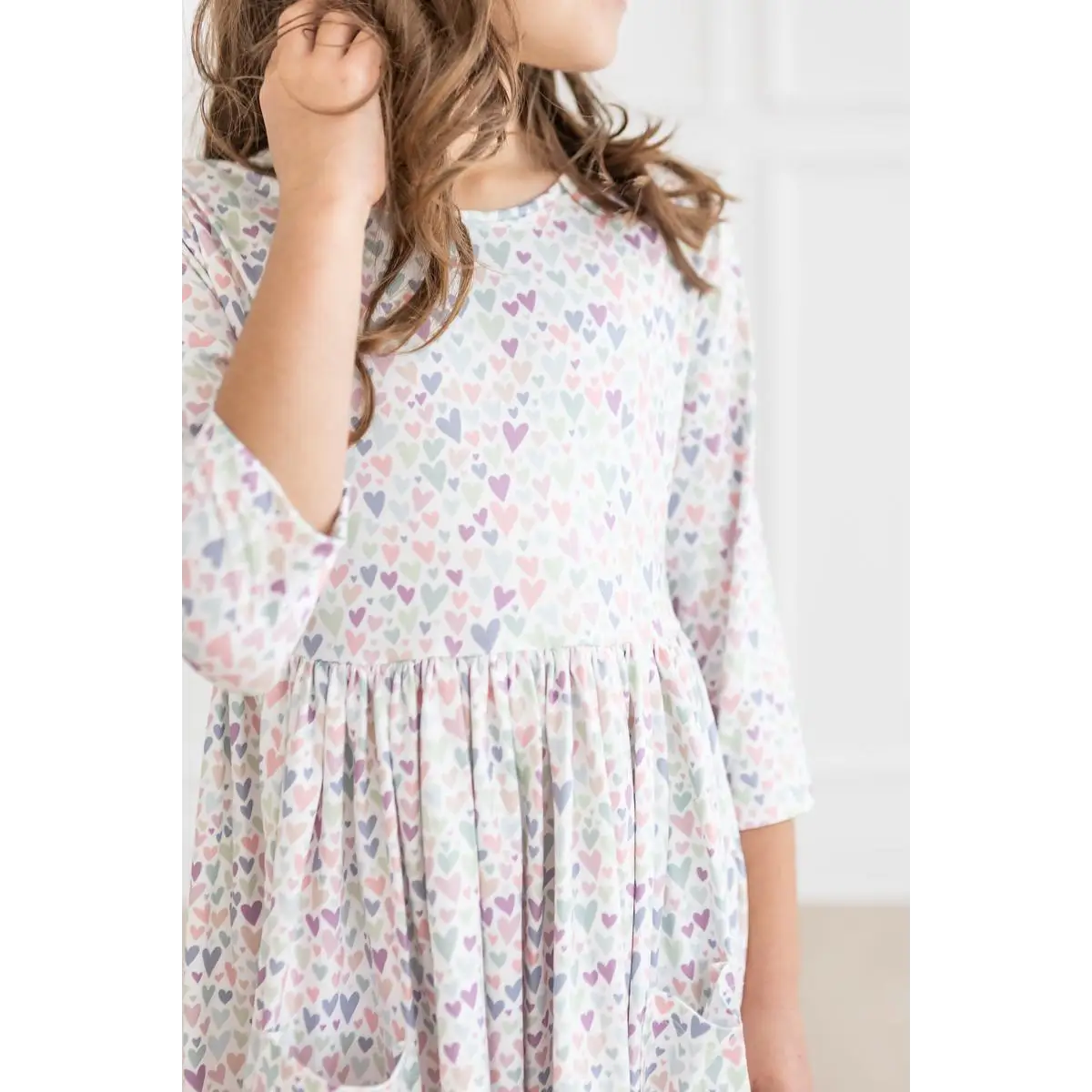 Pocket Twirl Dress - Pastel Hearts - One in a Million 3/4 Sleeve - Mila & Rose ®