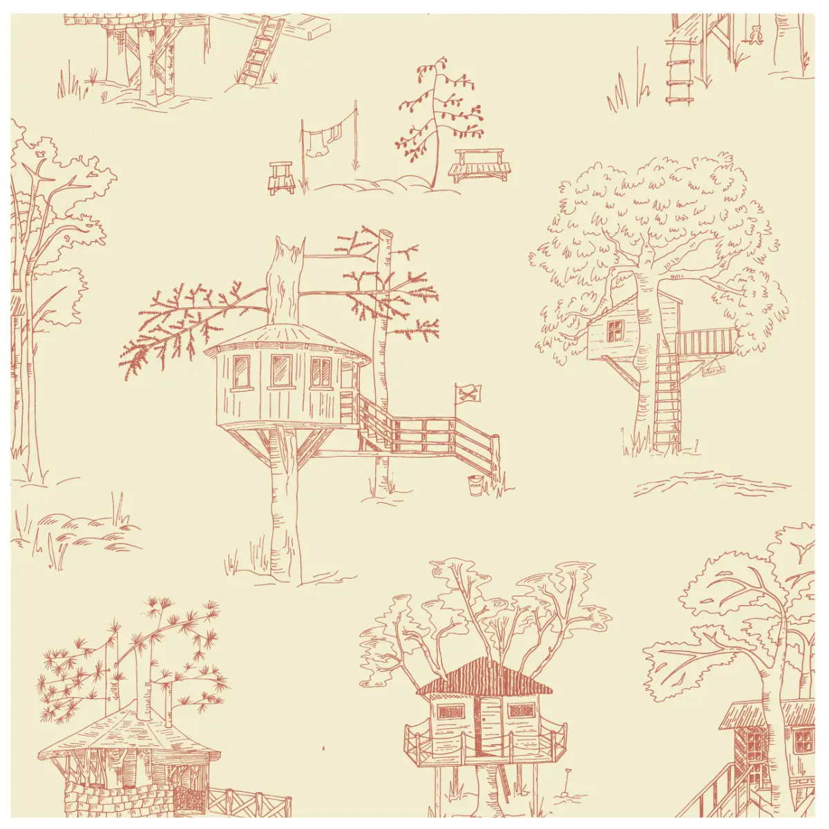 Milo Wallpaper - Treehouse Line Drawings - by ArtShades - Sample 1 foot by 1 foot / Brick - Loomwell Home Goods