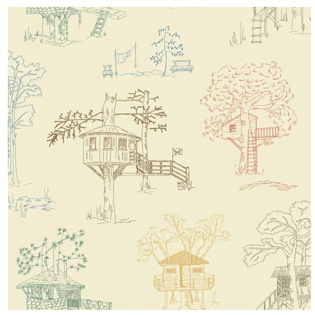Milo Wallpaper - Treehouse Line Drawings - by ArtShades - Sample 1 foot by 1 foot / Multi - Loomwell Home Goods