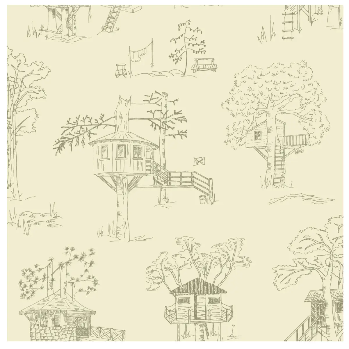 Milo Wallpaper - Treehouse Line Drawings - by ArtShades - Sample 1 foot by 1 foot / Olive - Loomwell Home Goods