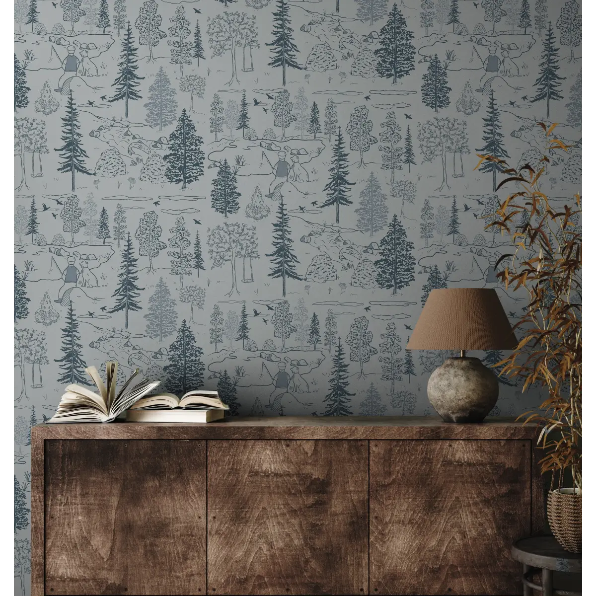 Milton Wallpaper - Fishing Buddies - by Painted Hawk Design - Loomwell Home Goods