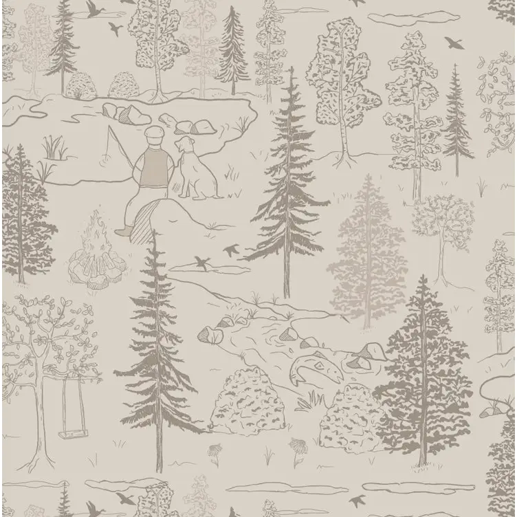 Milton Wallpaper - Fishing Buddies - by Painted Hawk Design - Sample 1 foot by 1 foot / Neutral - Loomwell Home Goods