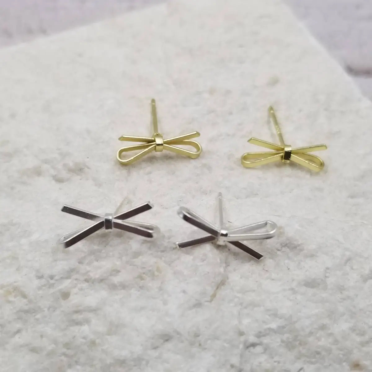 Mini Bowknot Earrings - Gold Silver - Honeybee Vintage