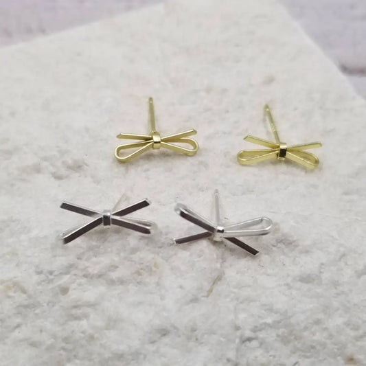 Mini Bowknot Earrings - Gold Silver - Honeybee Vintage