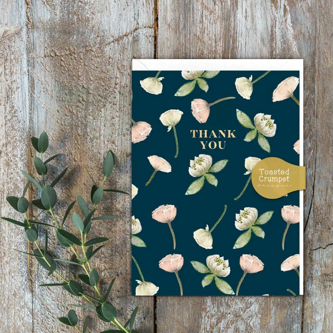 Mini Greeting Card - Thank You - Peonies & Waterlilies - Toasted Crumpet (US Duties Paid)