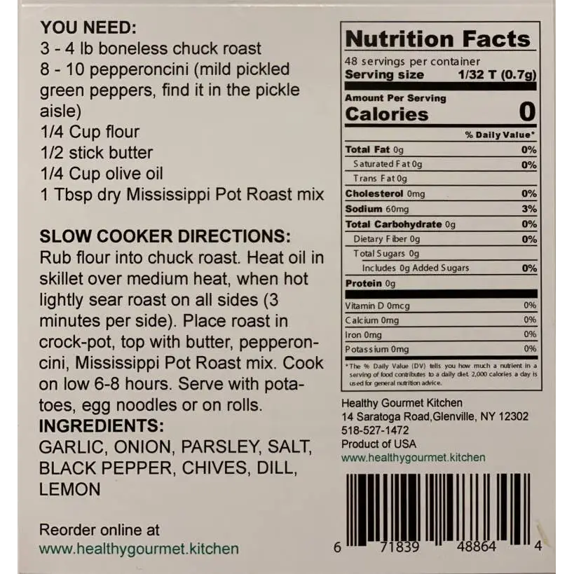Slow Cooker Seasoning - Mississippi Pot Roast - Healthy Gourmet Kitchen