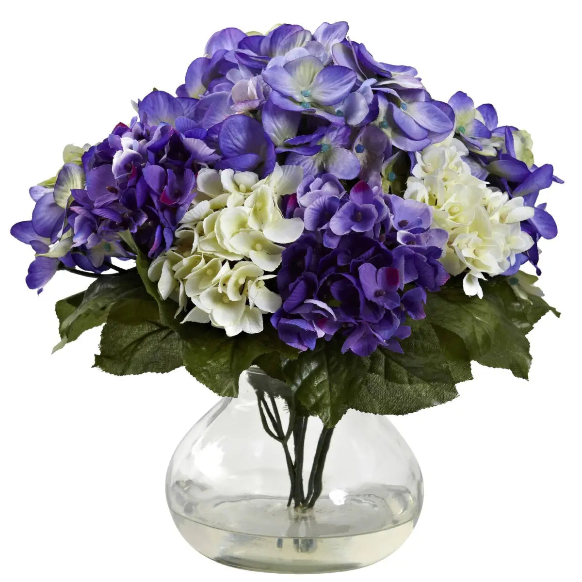Mixed Hydrangea w/Vase - Blue Purple - Nearly Natural