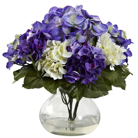 Mixed Hydrangea w/Vase - Blue Purple - Nearly Natural