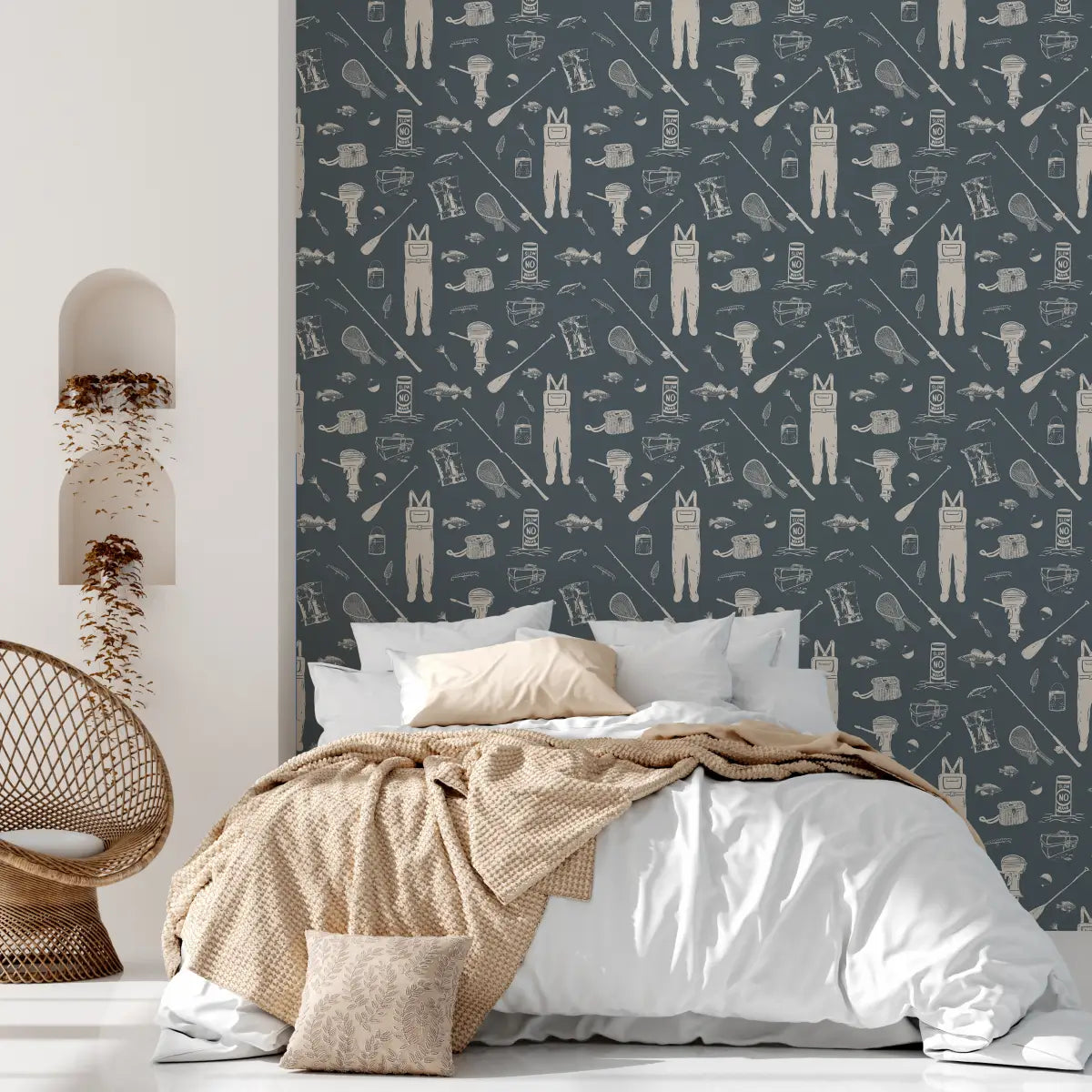 Moby Wallpaper - Fishing Gear - by Kim Hallquist Designs - Loomwell Home Goods