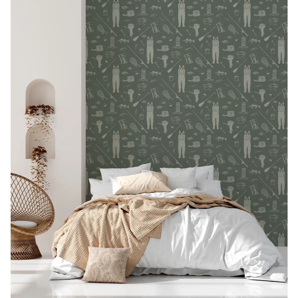 Moby Wallpaper - Fishing Gear - by Kim Hallquist Designs - Loomwell Home Goods