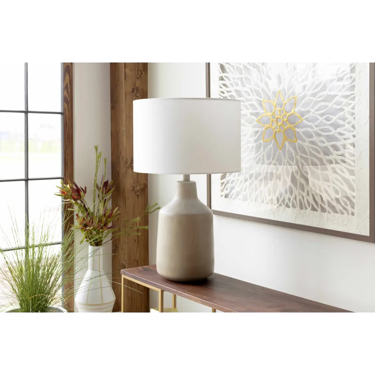 Modern Beige Resin Table Lamp - 25’’H x 15’’W x 15’’D - Boutique Rugs