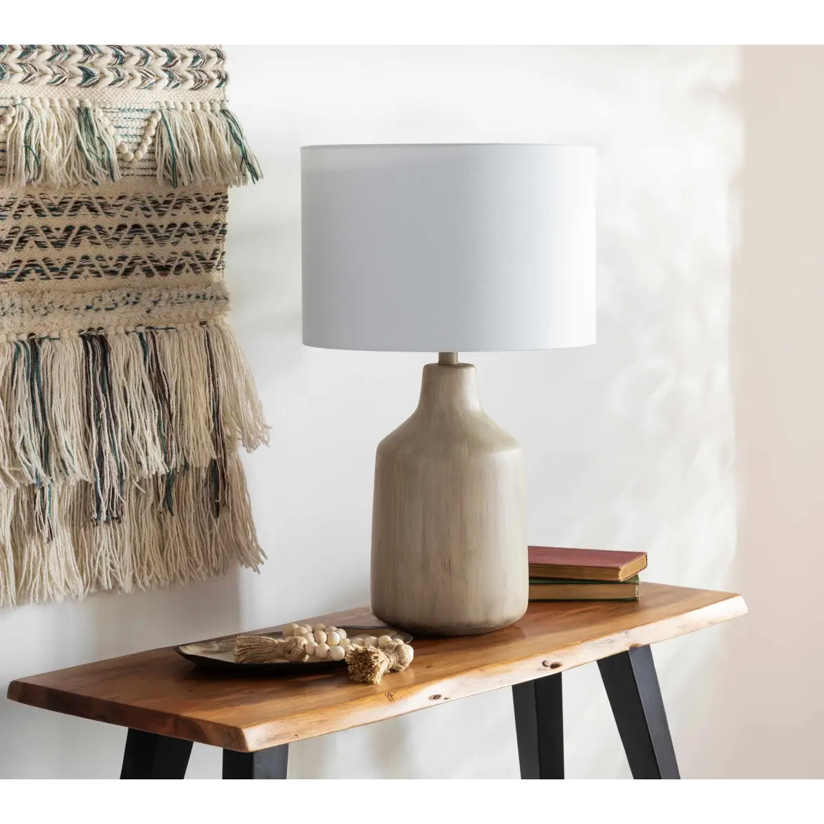 Modern Beige Resin Table Lamp - 25’’H x 15’’W x 15’’D - Boutique Rugs