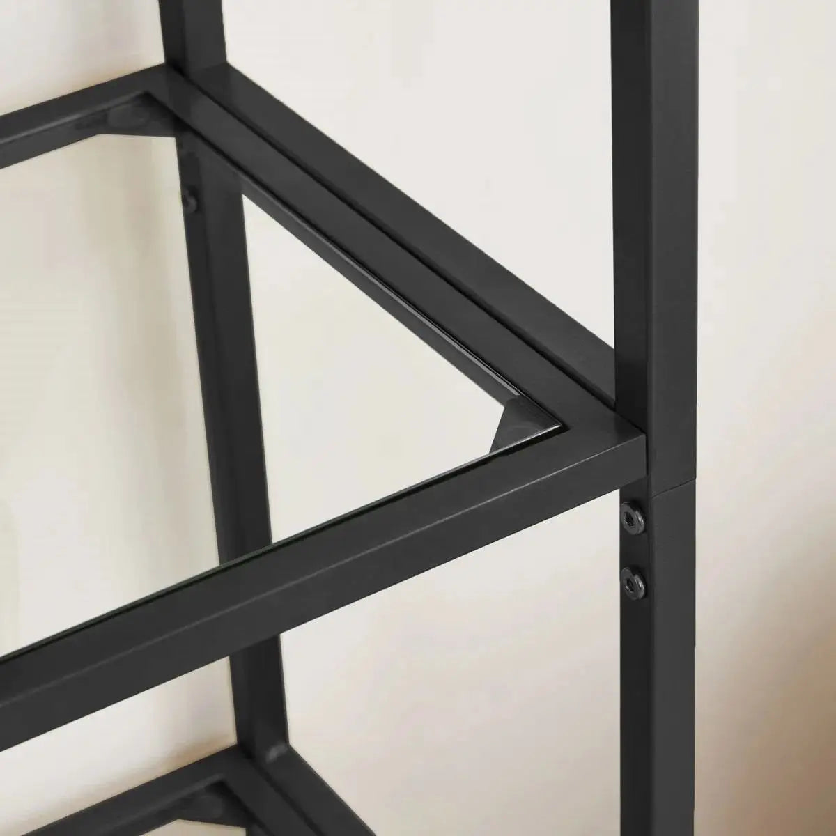 Modern Black Metal Arched Top Display Rack Bookcase with 5 Glass Storage Shelves - HomePacific