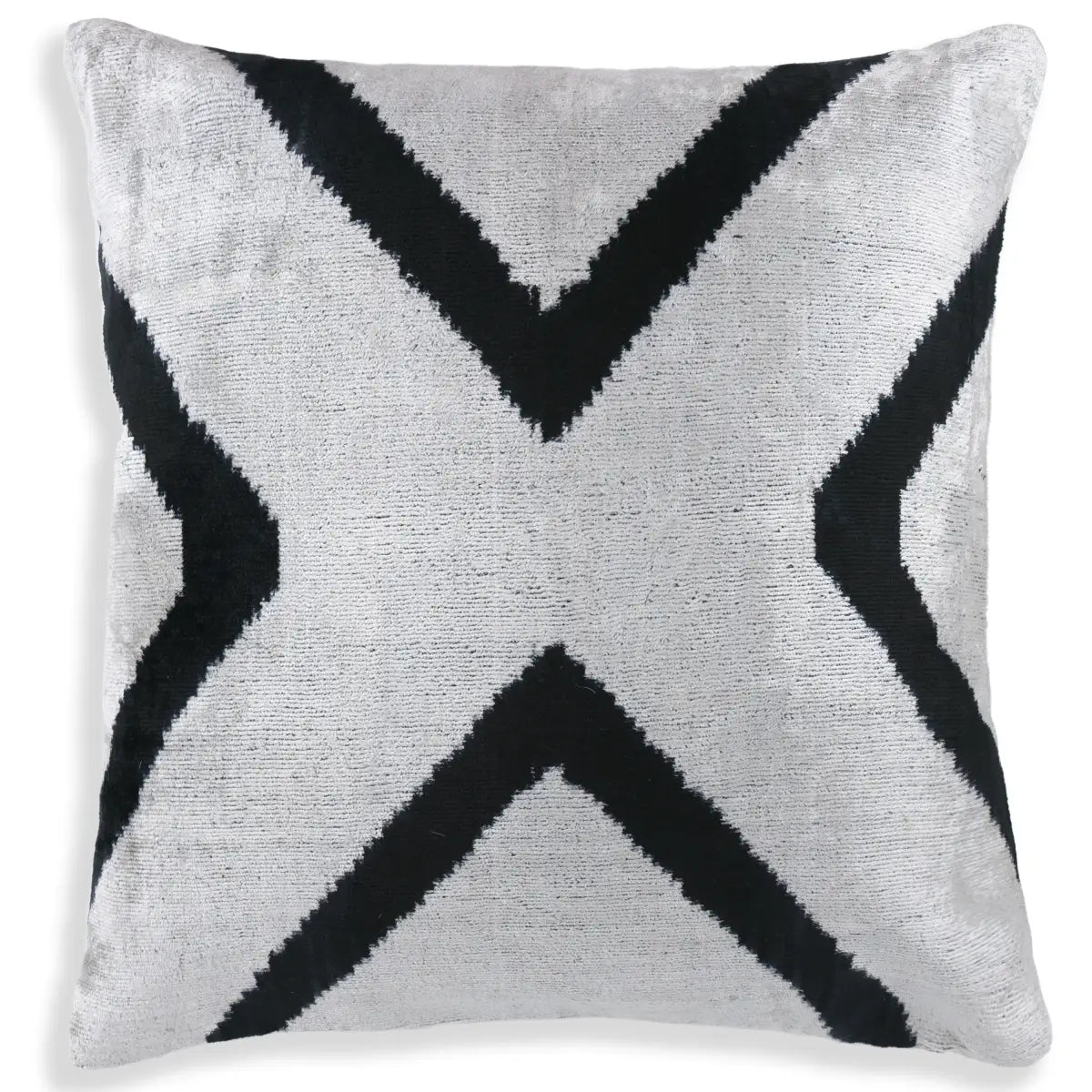 Modern Black & White Chevron Ikat Velvet Pillow – 16x16 Handmade Cushion - Canvello