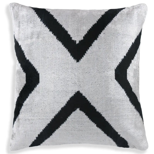 Modern Black & White Chevron Ikat Velvet Pillow – 16x16 Handmade Cushion - Canvello