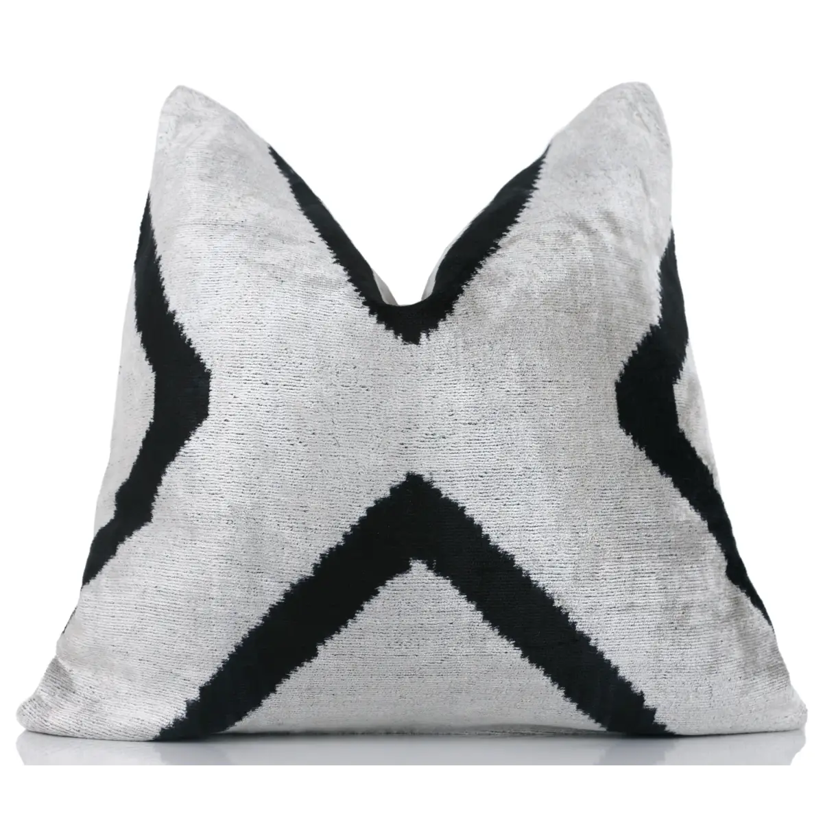 Modern Black & White Chevron Ikat Velvet Pillow – 16x16 Handmade Cushion - Canvello