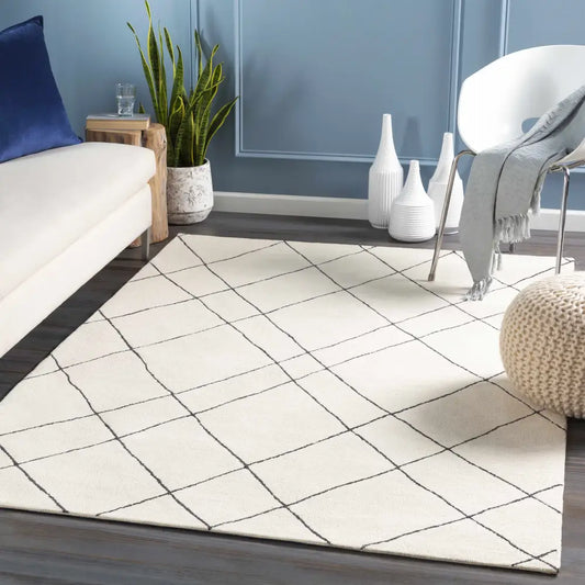 Modern Cream and Black Line Area Rug - Boutique Rugs