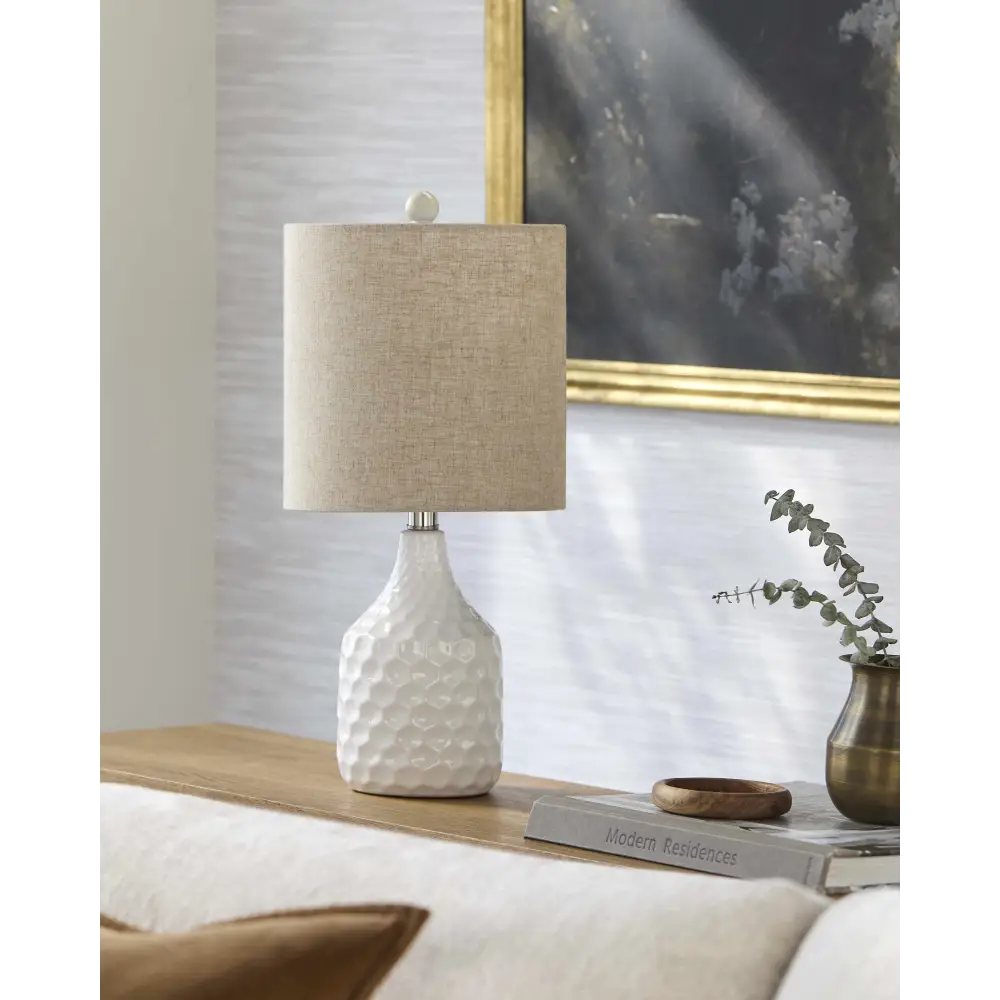 Modern Textured Ivory Ceramic Table Lamp - 18.5’’H x 9’’W x 9’’D - Boutique Rugs