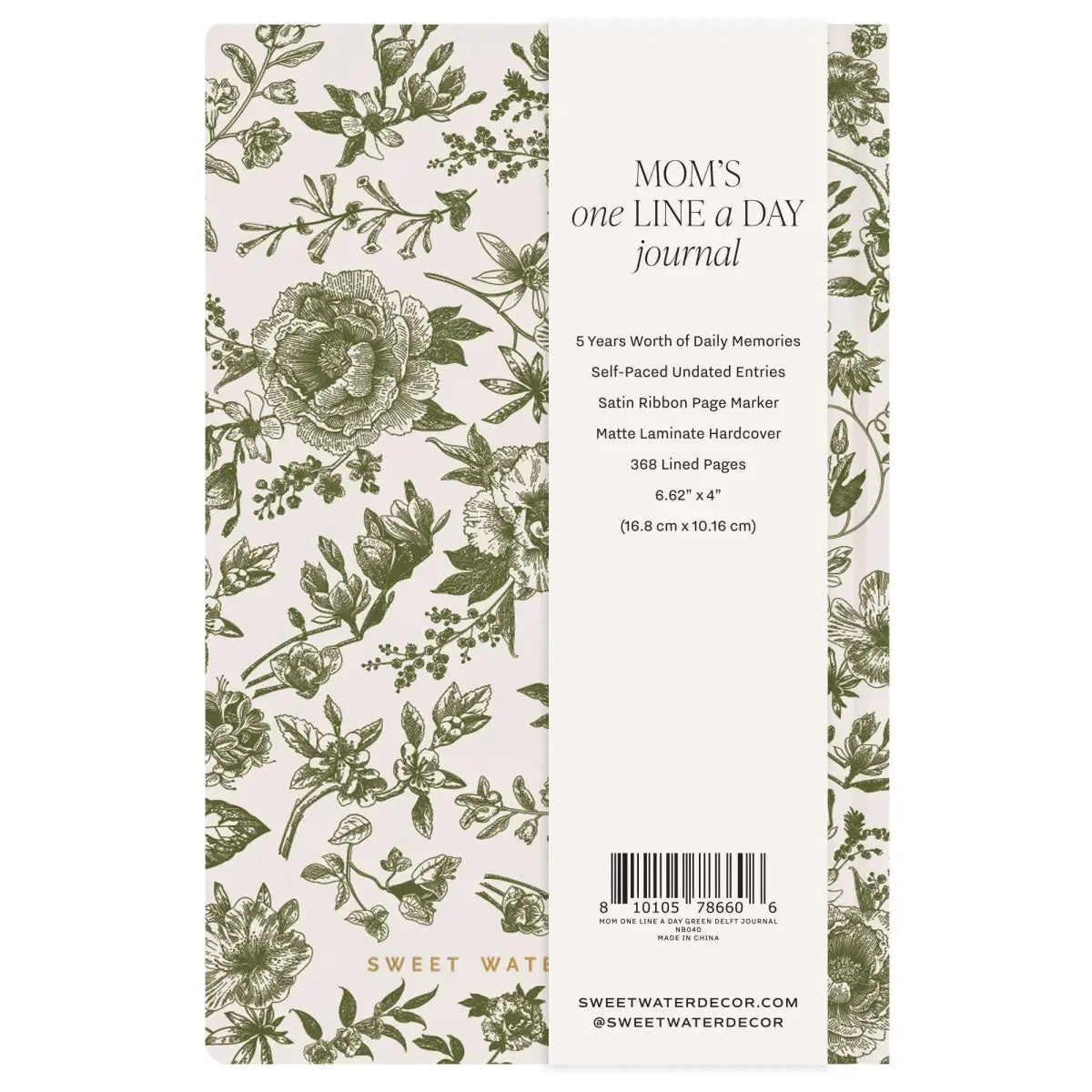 Mom’s One Line A Day Green Delft Leather Journal - Sweet Water Decor