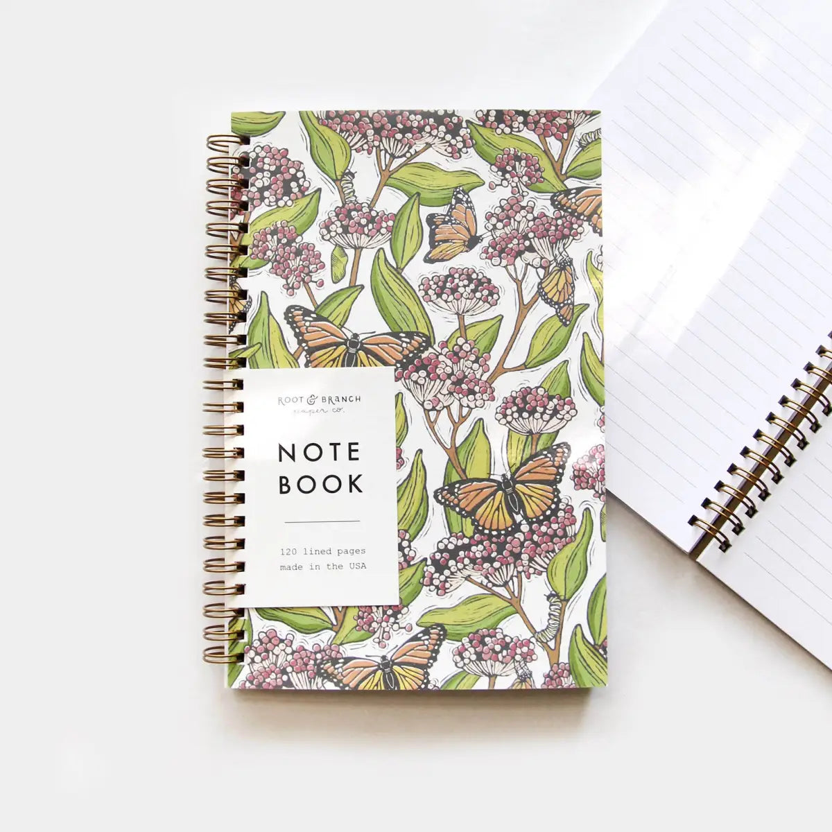 Notebook - Monarch Butterflies + Milkweed - Spiral Bound - Root & Branch Paper Co.