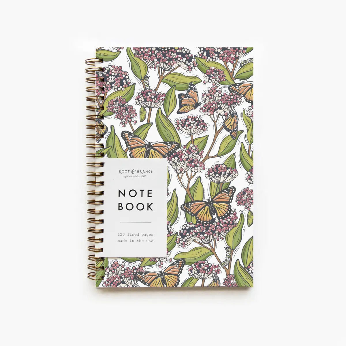 Notebook - Monarch Butterflies + Milkweed - Spiral Bound - Root & Branch Paper Co.