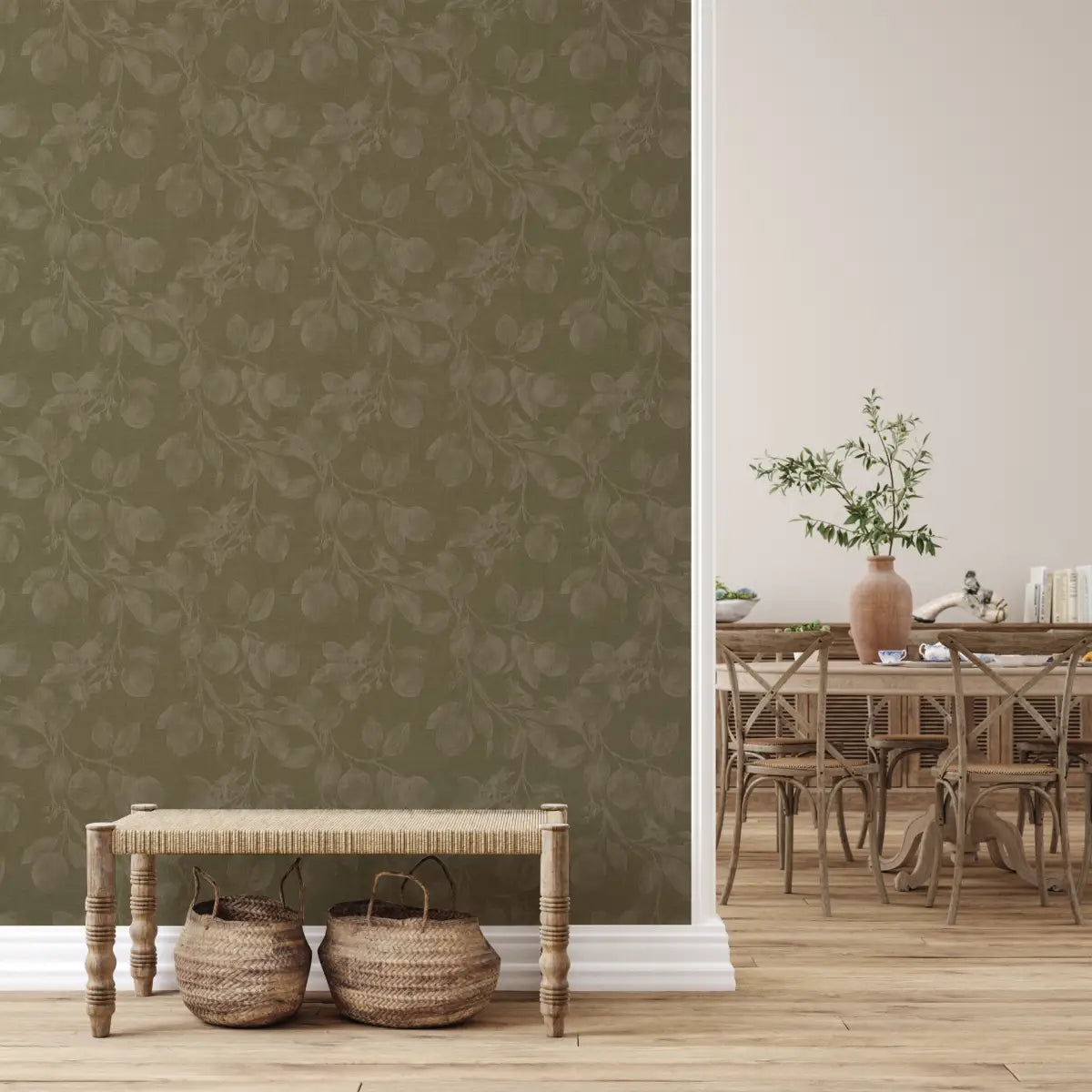 Monica’s Orchard Wallpaper - Fruit Trees - by Safari Natalia x Taddy Mikelaites - Loomwell Home Goods