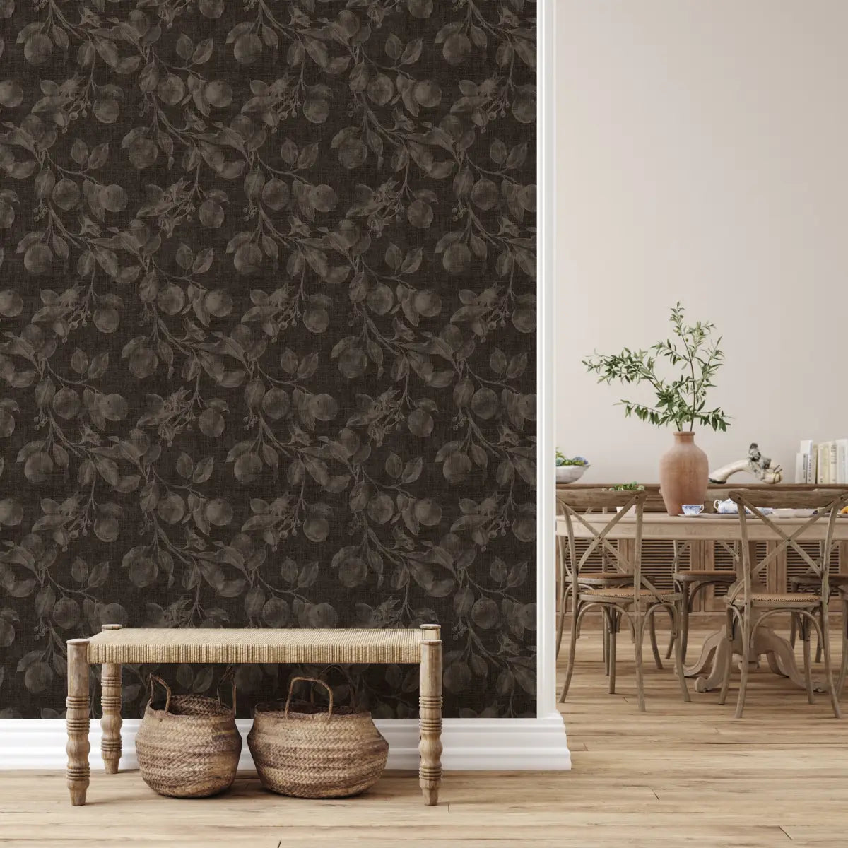 Monica’s Orchard Wallpaper - Fruit Trees - by Safari Natalia x Taddy Mikelaites - Loomwell Home Goods