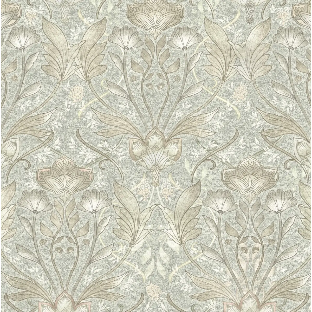 Morris Wallpaper - Botanical Pattern - by Aynsley Ovard x Bloomery Decor - Sample 1 foot by 1 foot / Griege and Green
