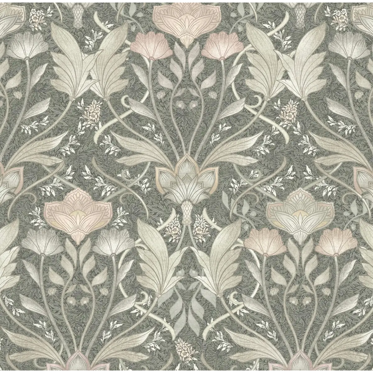 Morris Wallpaper - Botanical Pattern - by Aynsley Ovard x Bloomery Decor - Sample 1 foot by 1 foot / Dark Green Blush