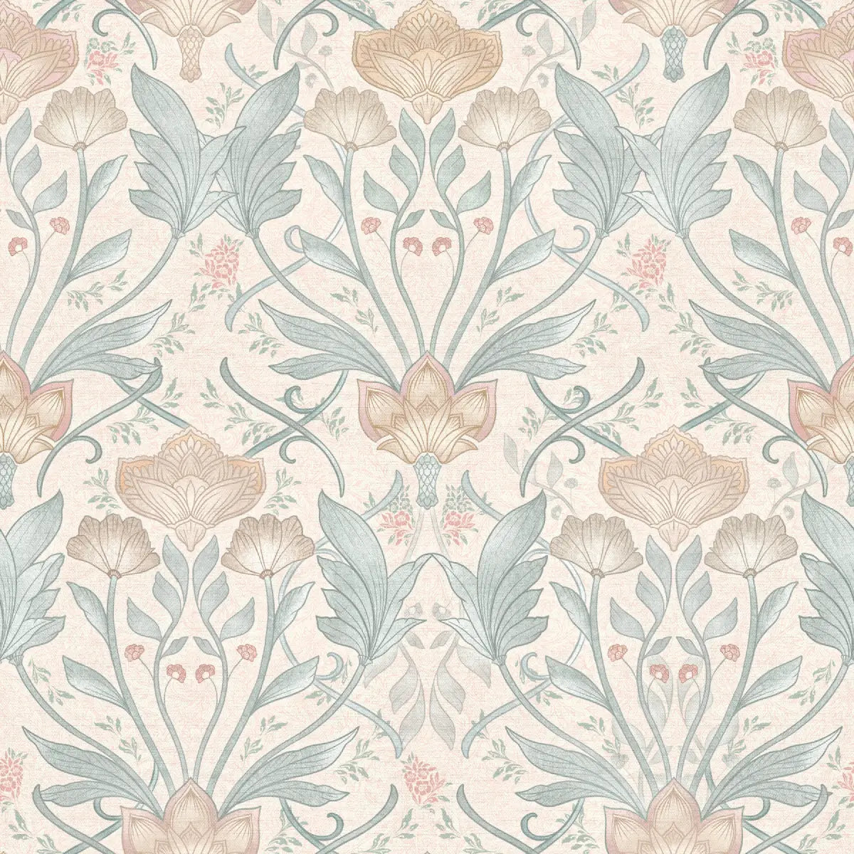 Morris Wallpaper - Botanical Pattern - by Aynsley Ovard x Bloomery Decor - Sample 1 foot by 1 foot / Teal and Pink