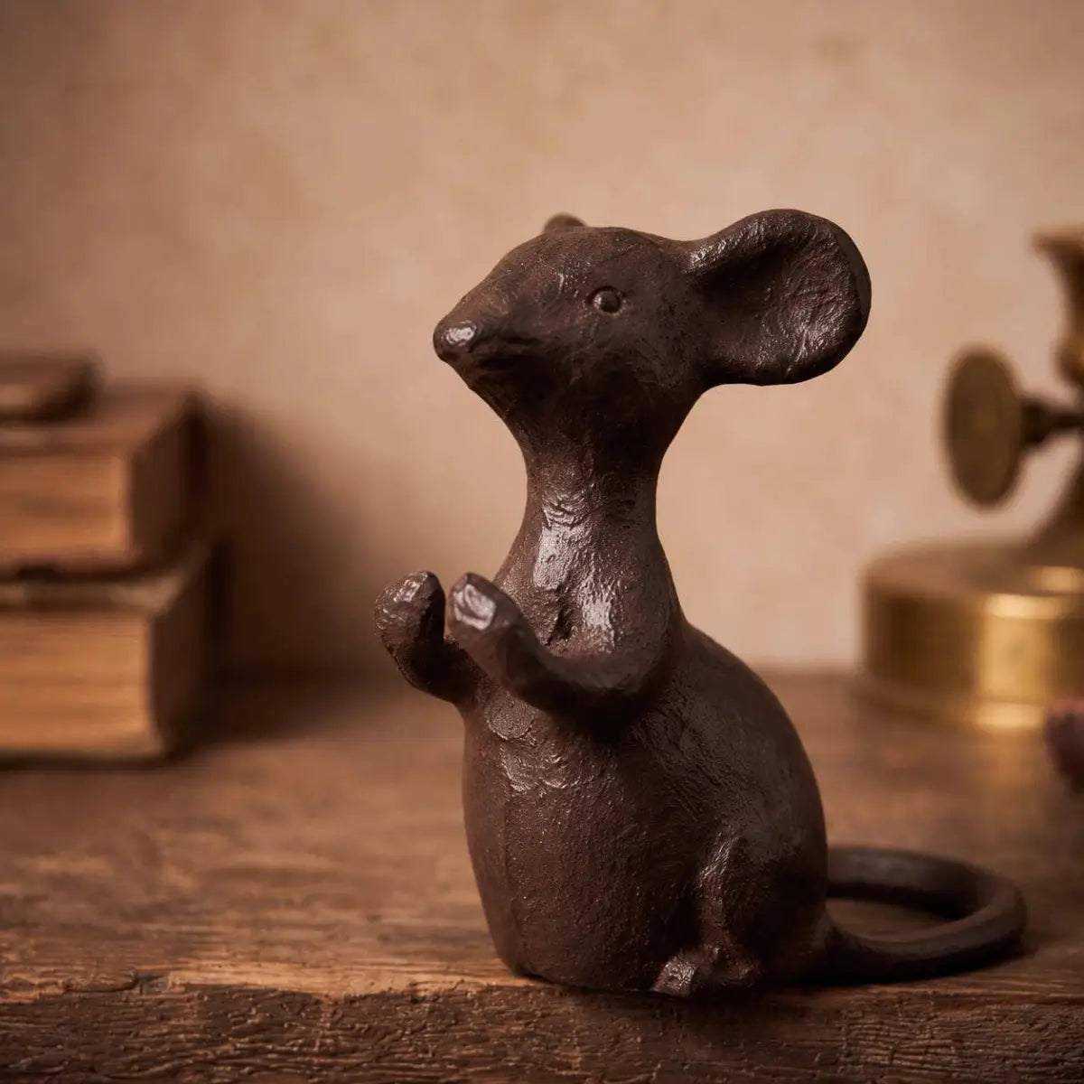 Mouse Figurine with Paws - Antique Brown Cast Iron - Iron & Blossom