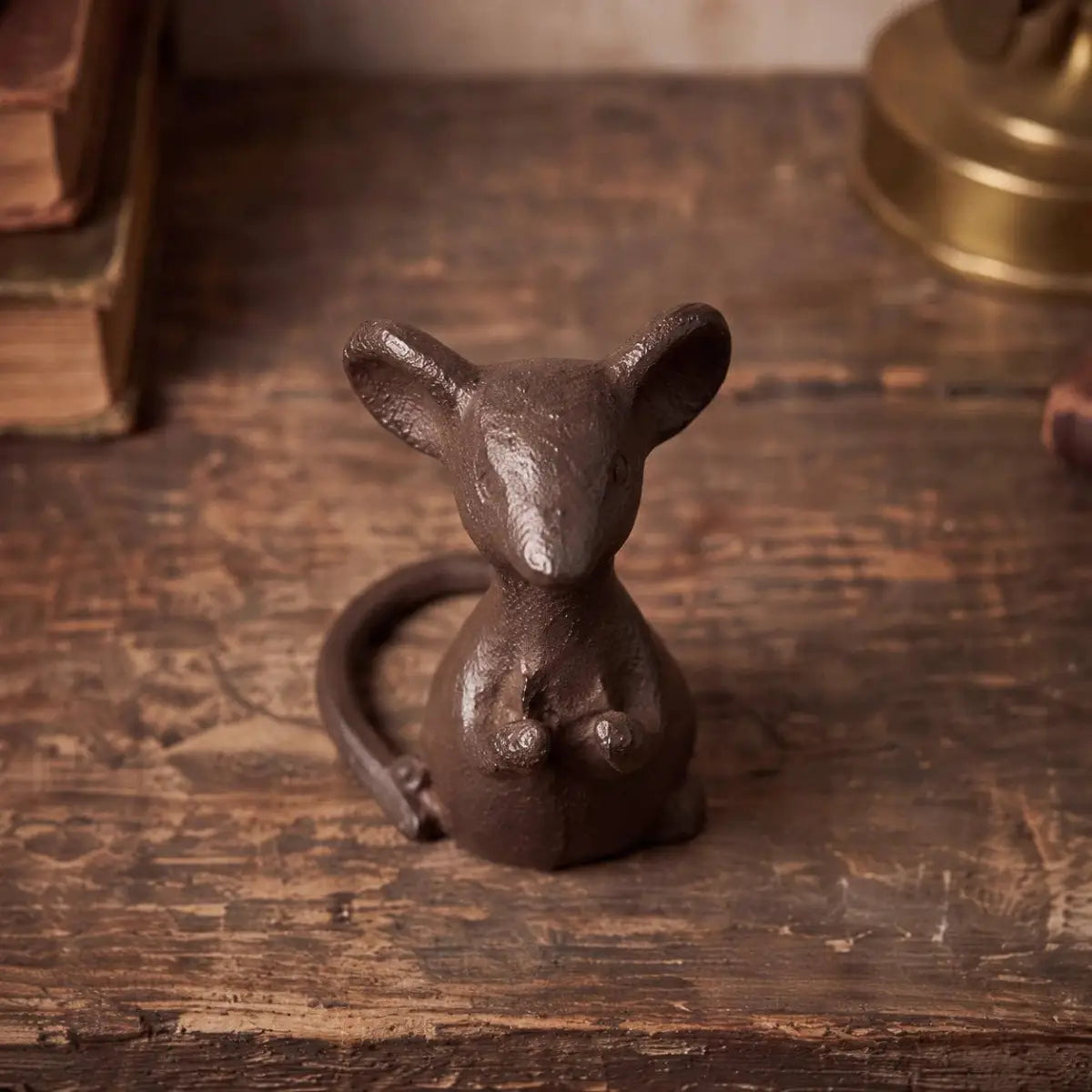 Mouse Figurine with Paws - Antique Brown Cast Iron - Iron & Blossom
