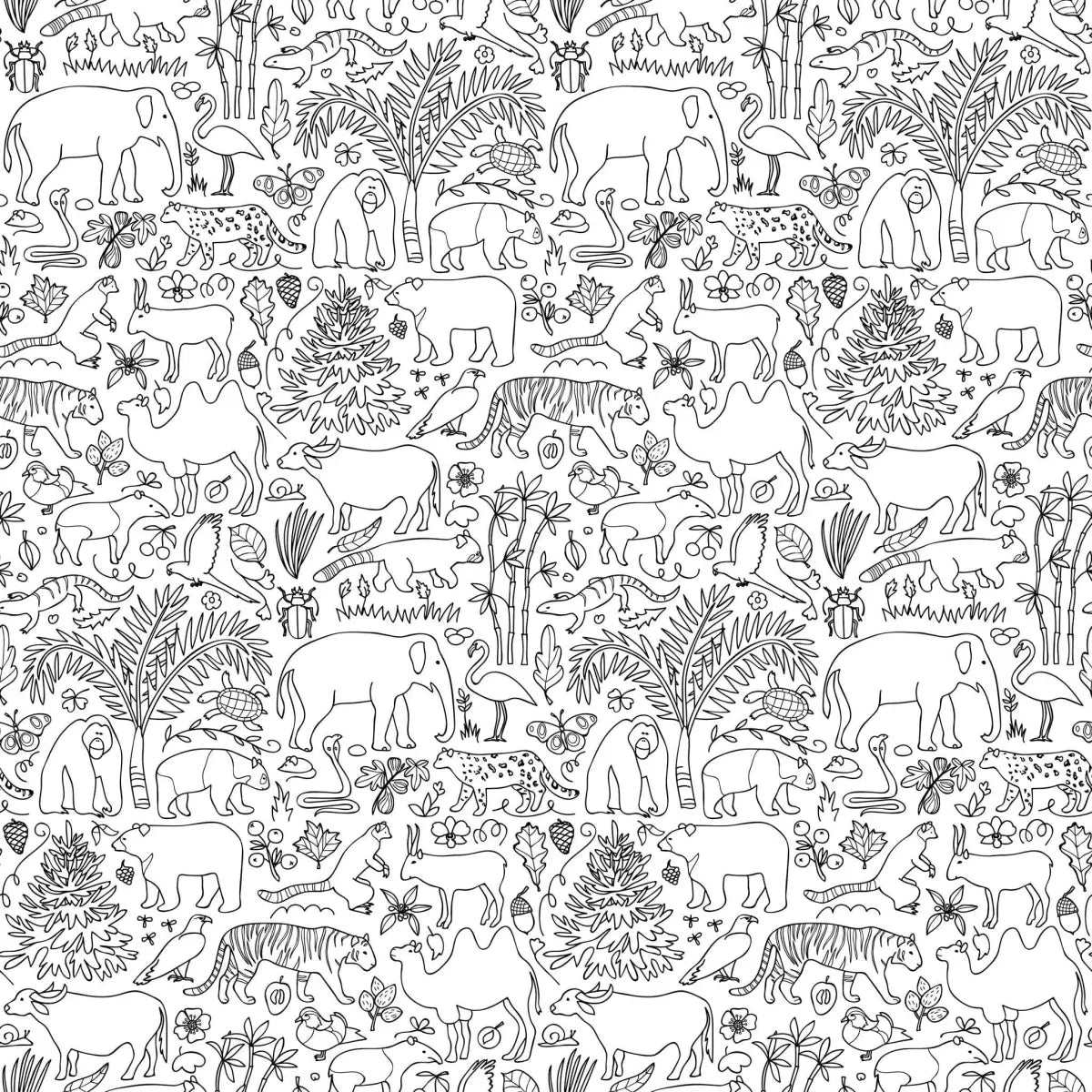 Mowgli Wallpaper - African Animals Line Drawings for Kids - Sample 1 foot by 1 foot - Loomwell Home Goods