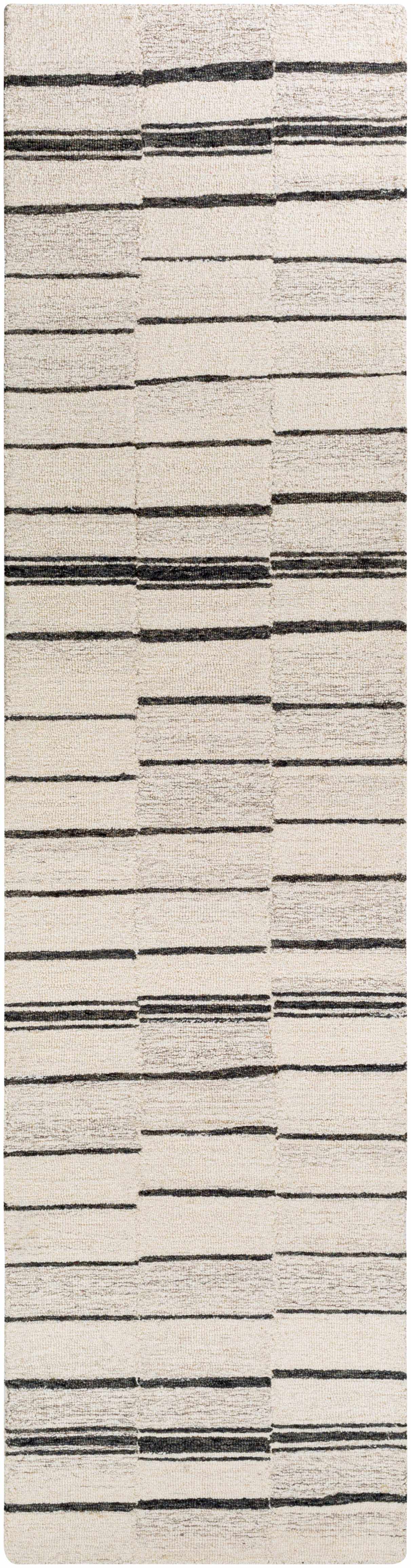 Black Broken Stripe Wool Rug - 2’6’’ x 10’ Runner - Boutique Rugs