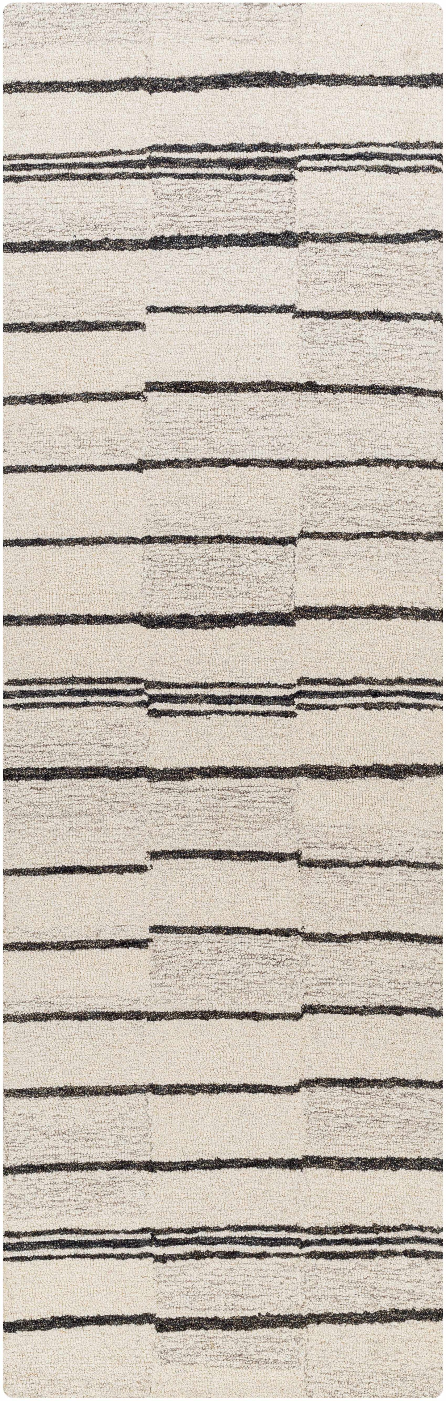 Black Broken Stripe Wool Rug - 2’6’’ x 8’ Runner - Boutique Rugs