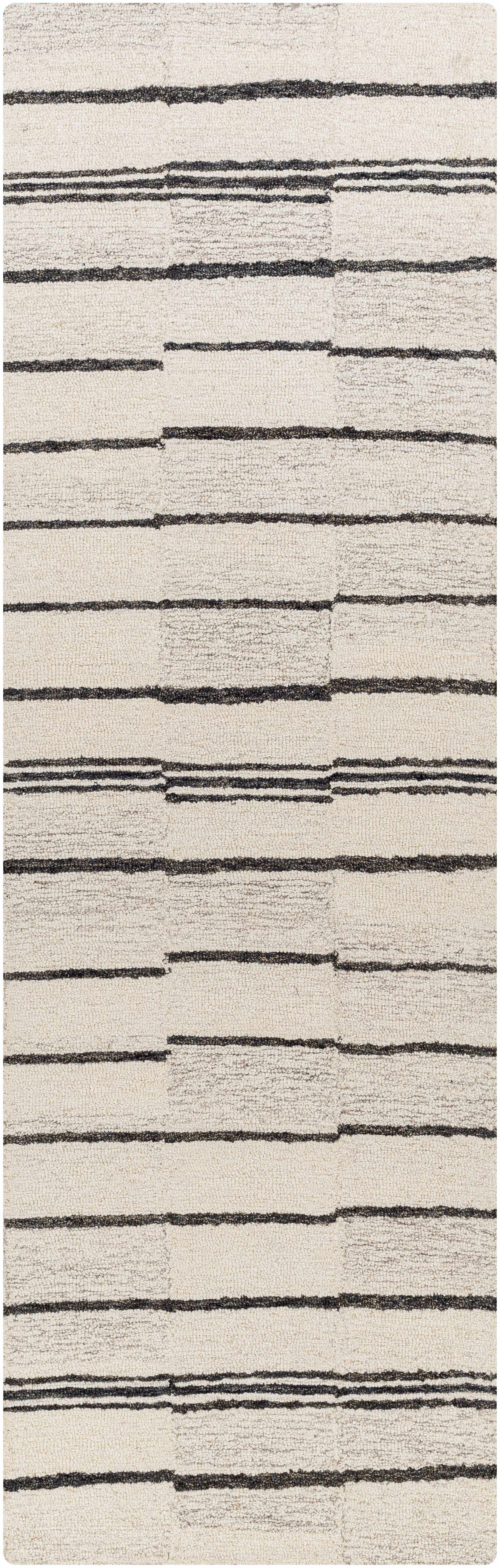 Black Broken Stripe Wool Rug - 2’6’’ x 8’ Runner - Boutique Rugs