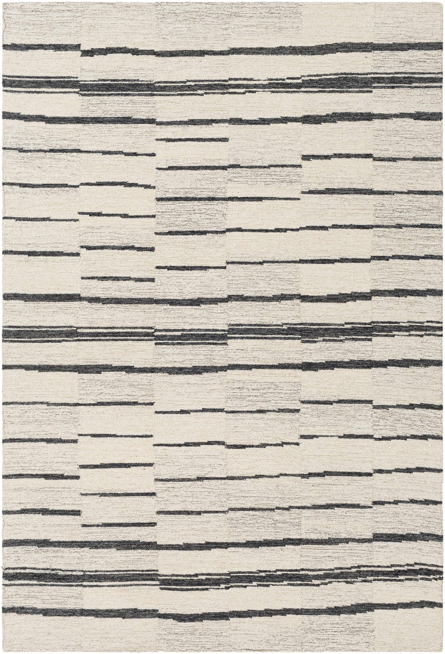 Black Broken Stripe Wool Rug - 5’ x 7’6’’ Rectangle - Boutique Rugs