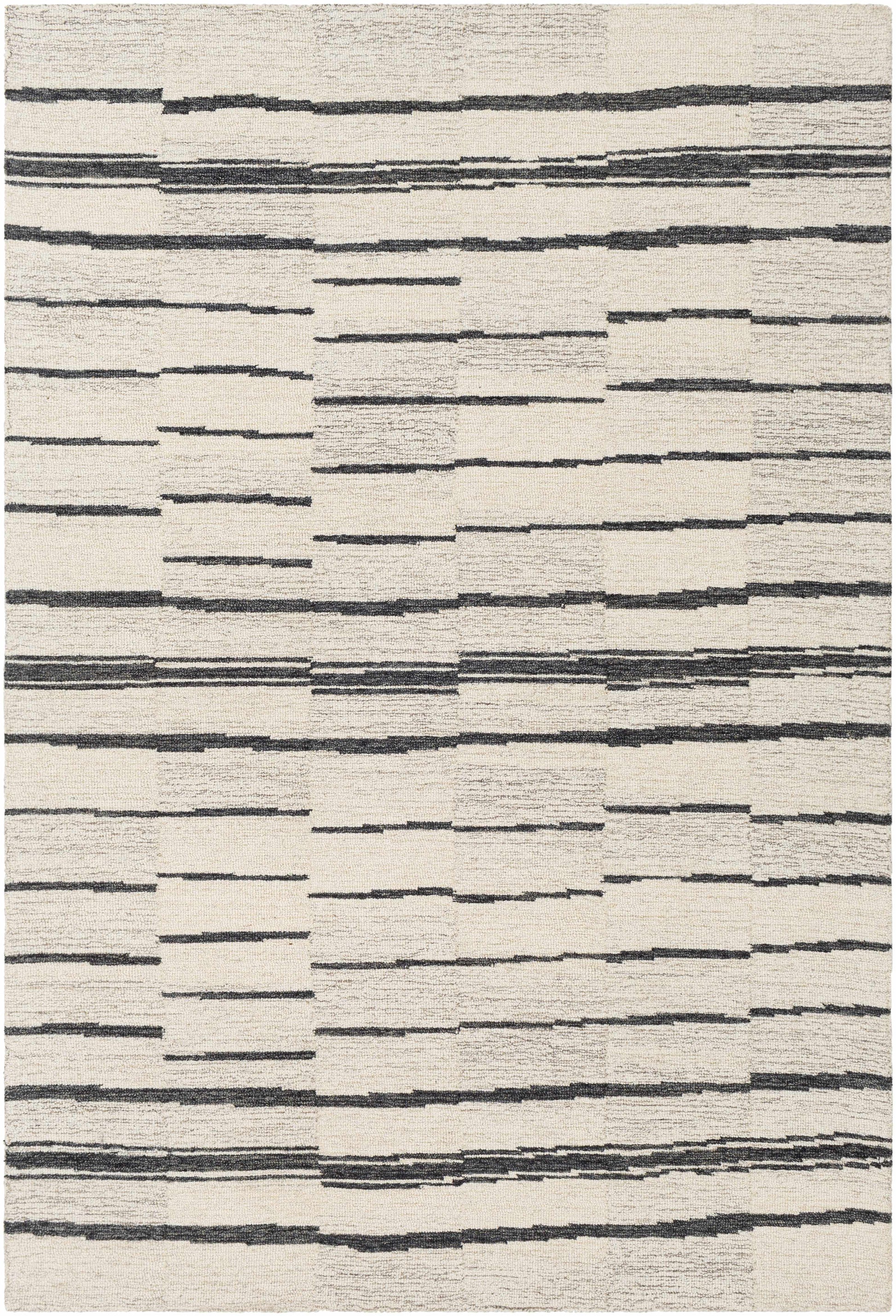 Black Broken Stripe Wool Rug - 5’ x 7’6’’ Rectangle - Boutique Rugs