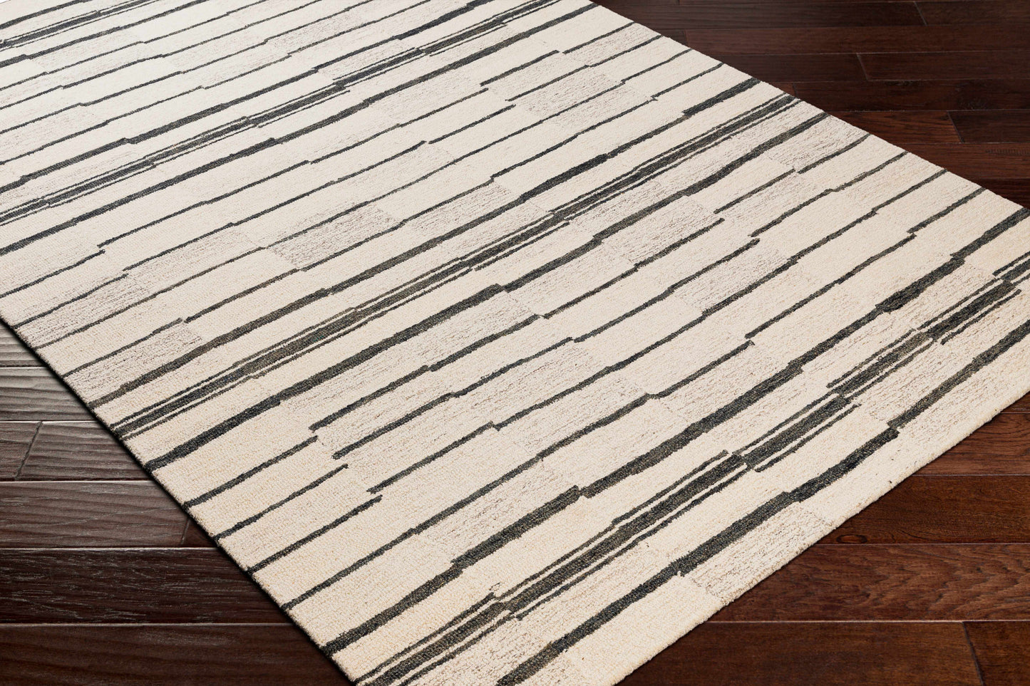 Black Broken Stripe Wool Rug - Boutique Rugs