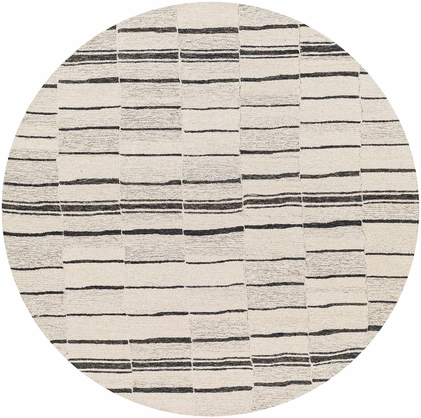 Black Broken Stripe Wool Rug - 6’ x 6’ Round - Boutique Rugs