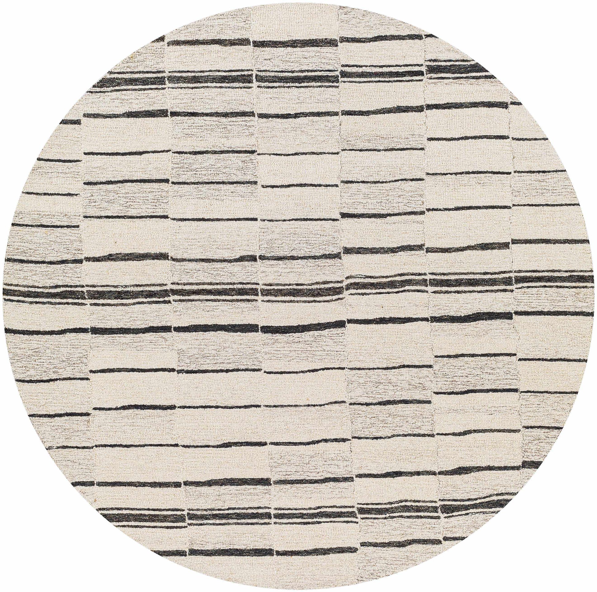 Black Broken Stripe Wool Rug - 6’ x 6’ Round - Boutique Rugs