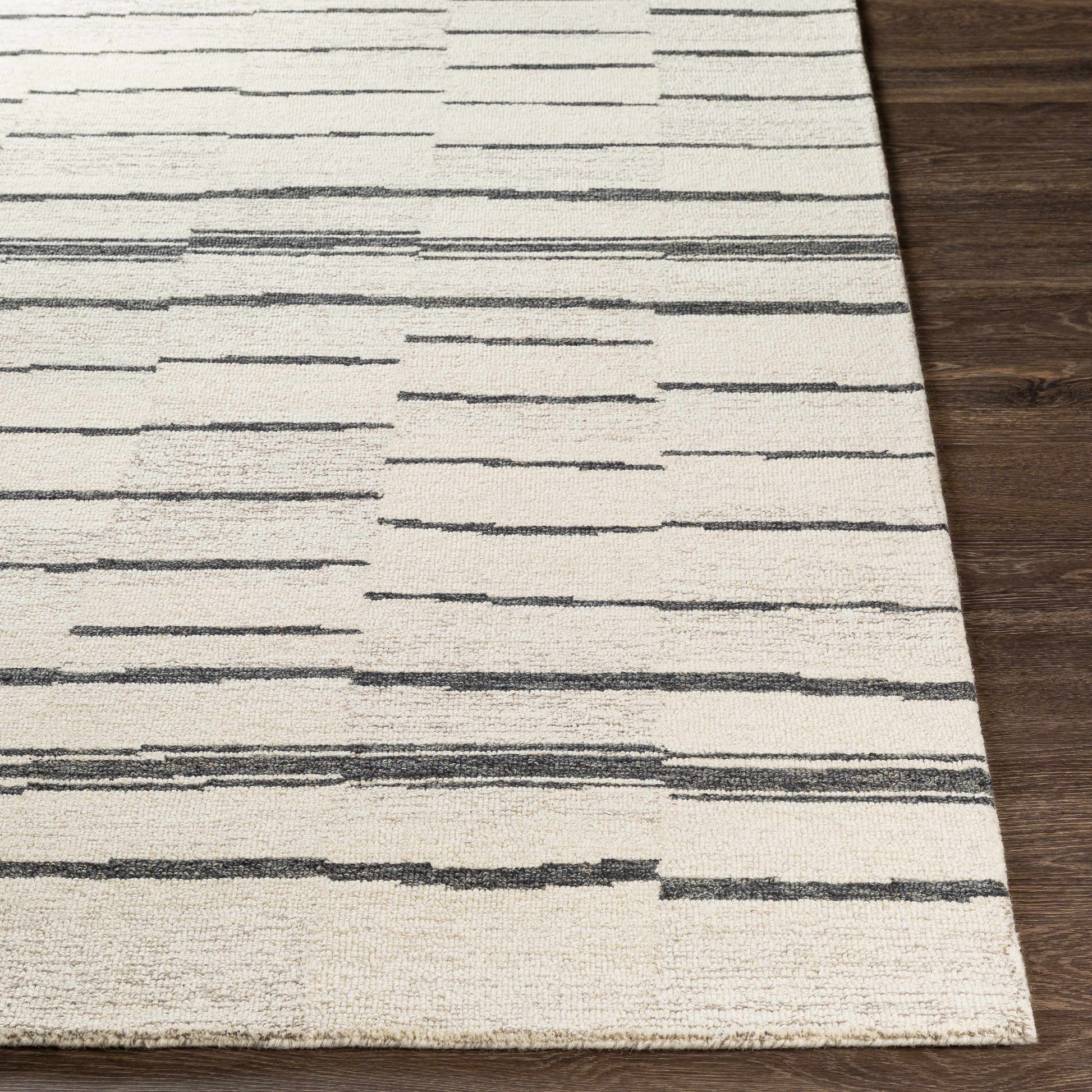 Black Broken Stripe Wool Rug - Boutique Rugs
