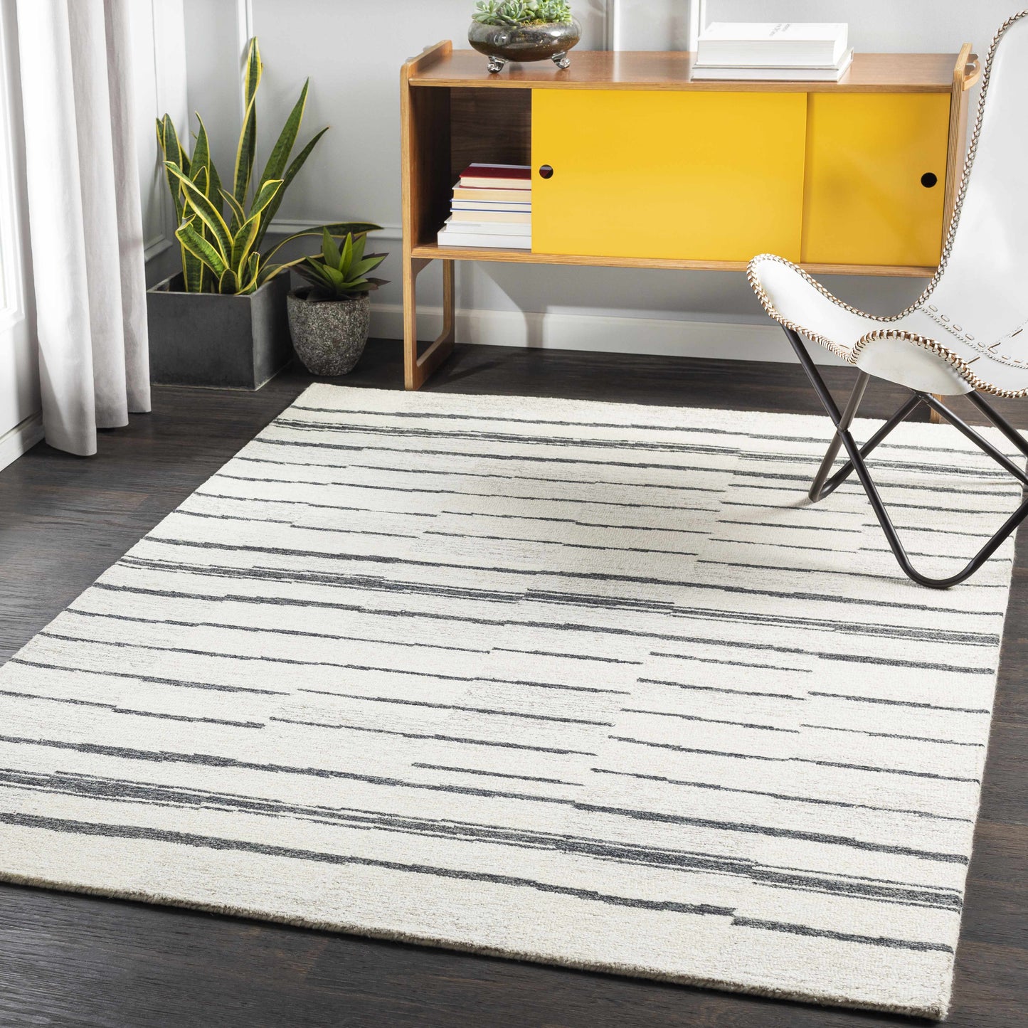 Black Broken Stripe Wool Rug - Boutique Rugs